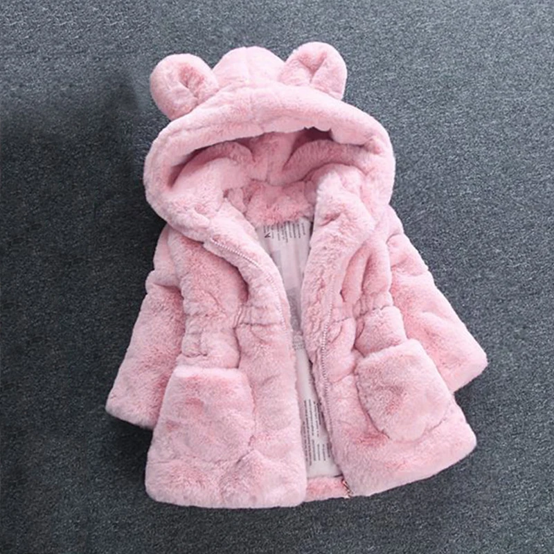 Snowsuit Faux Fur Fleece Coat Baby Hooded Solid Color Jacket Outerwear New Winter Baby Girls Clothes Pageant Warm Jacket