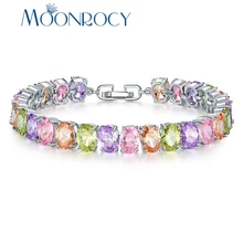 MOONROCY серебряный цвет CZ Кристалл браслет кубический цирконий красочные синий зеленый ювелирные изделия для женщин девочек подарок Прямая поставка ювелирных изделий