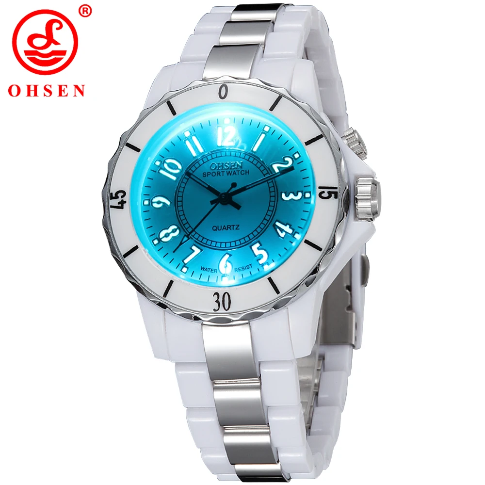 Модные женские часы OHSEN 7 видов цветов LED белые элегантные Relogio Feminino