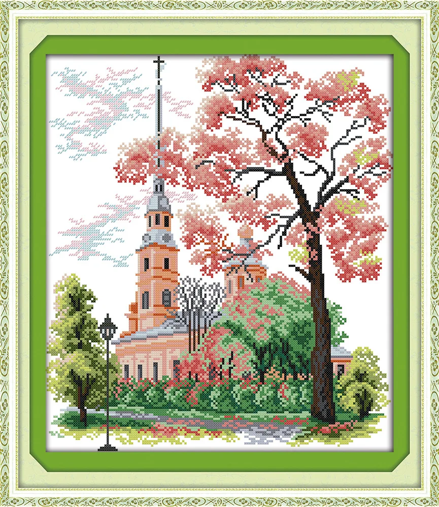 

The beautiful village church Canvas DMC Counted Cross Stitch Kits printed Cross-stitch set Embroidery Needlework