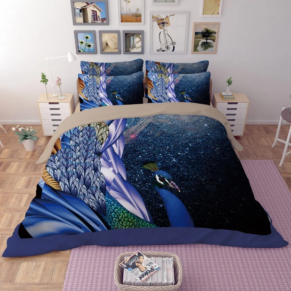 Free shipping novelty gift peacock pattern bedding set Quilt duvet Cover pillow case