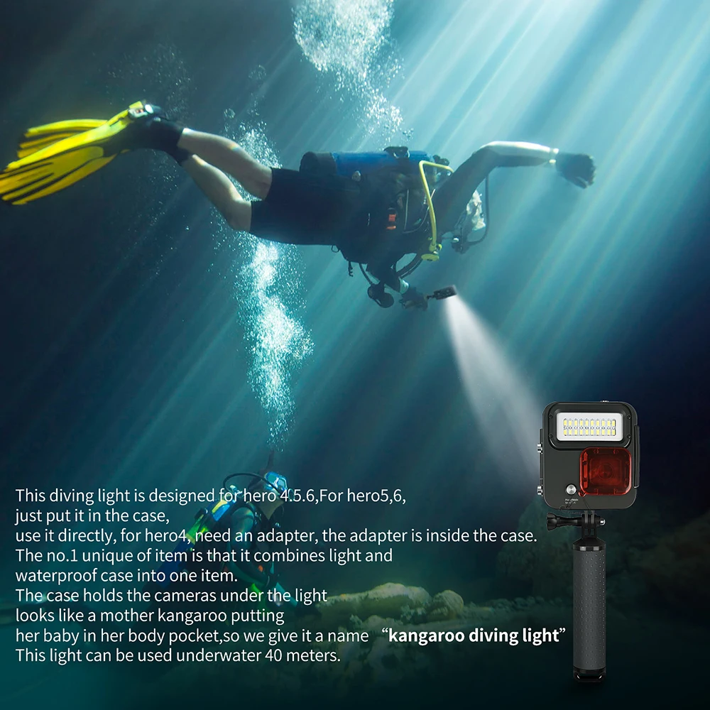 Camera Accessories Go Pro 4 Diving LED light with waterproof housing For Gopro Hero 4 GoPro 5 6 EKEN H9Plus H6s H5s plus H7s h8r