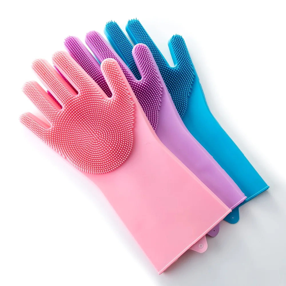 

A Pair Magic Silicone Scrubber Rubber Cleaning Gloves Dusting|Dish Washing|Pet Care Grooming Hair Car|Insulated Kitchen Helper