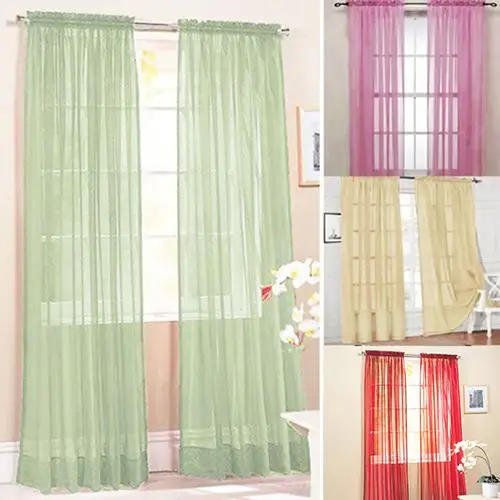 

1Pc Fashion 100cm x 200cm Modern Cute Glass Yarn Sheer Window Valance Curtain Pure Color Bedroom Home Wedding Decoration
