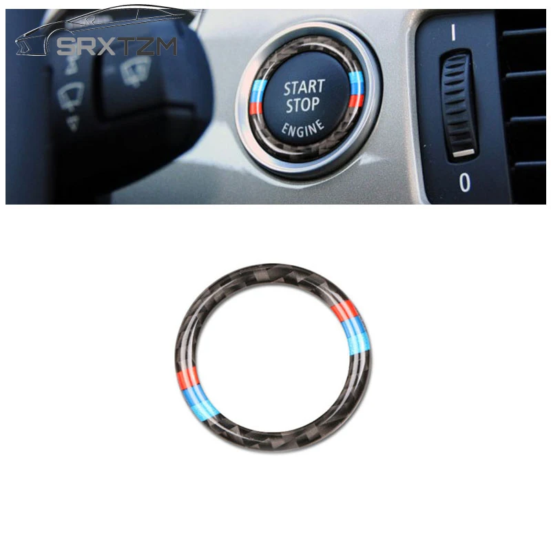 

SRXTZM Car Carbon Fiber Engine Start Stop Push Button Ignition Key Ring Decor Trim For BMW 3 series E90 E92 E93 E89 Z4 2009-2011