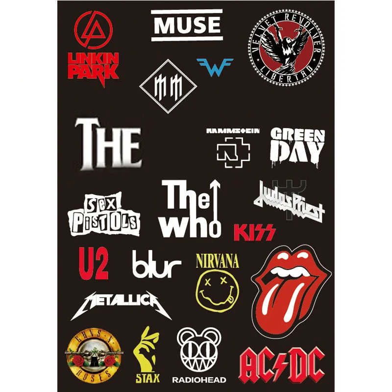 

A4 Rock Music U2 Tongue KISS MUSE Stax Blur AC DC Who Car Doodle Sticker Luggage Suitcase Bike Laptop Skateboard Guitar Decal
