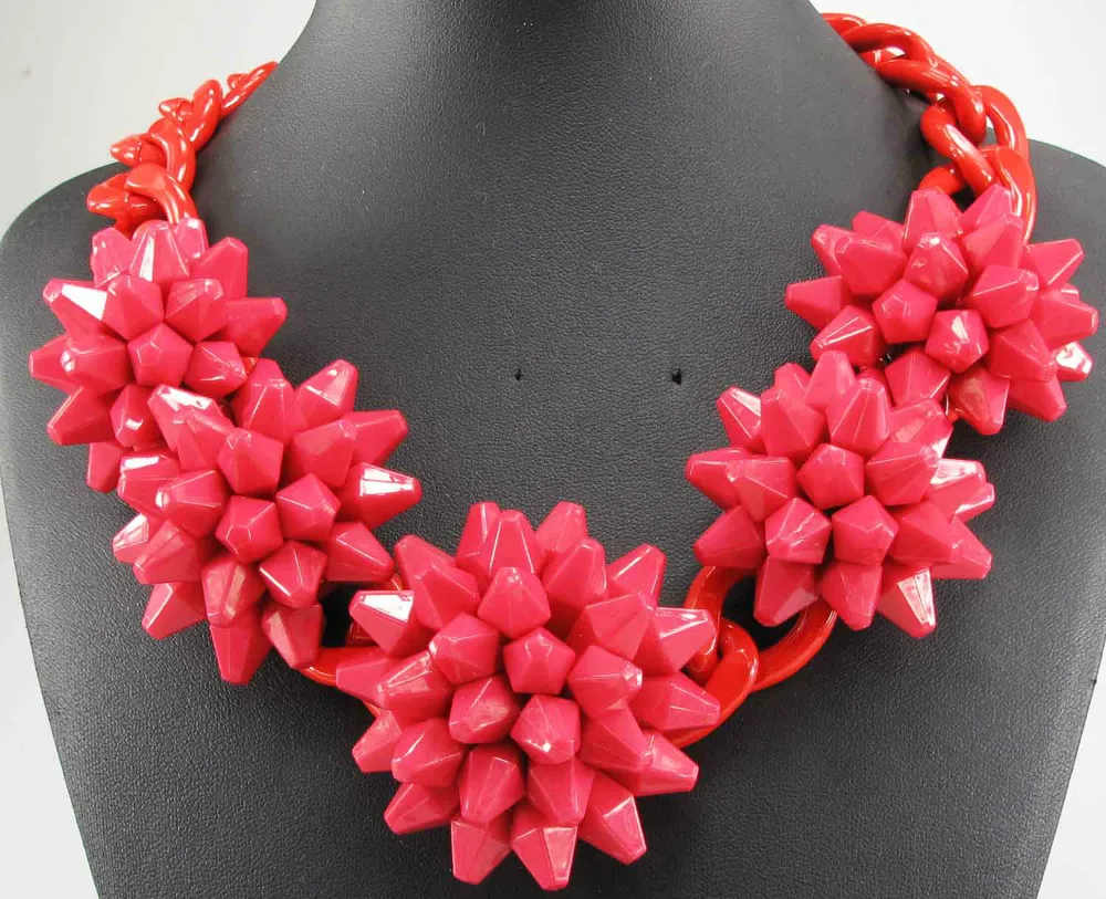 

New Design Lady Bib Statement flower crystal multi chunky chain necklace 760