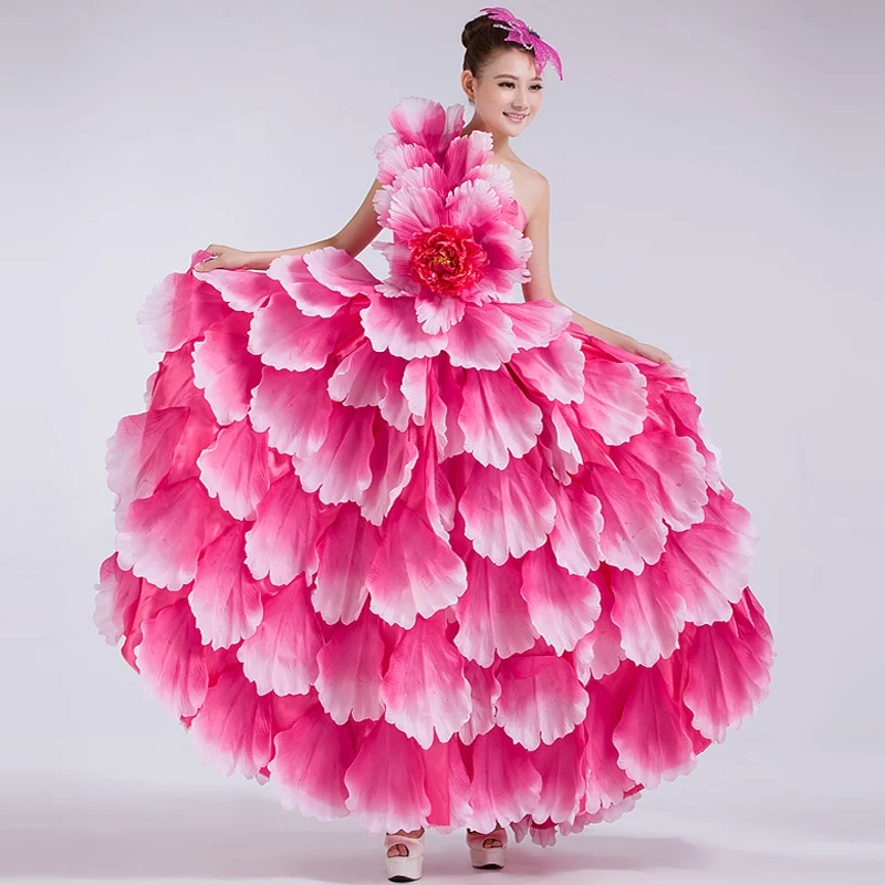 Spain Opening Flamenco Dance Big Dresses Long Section of Modern Clothes Costumes Performing Arts Stage Clothing Flowers | Тематическая