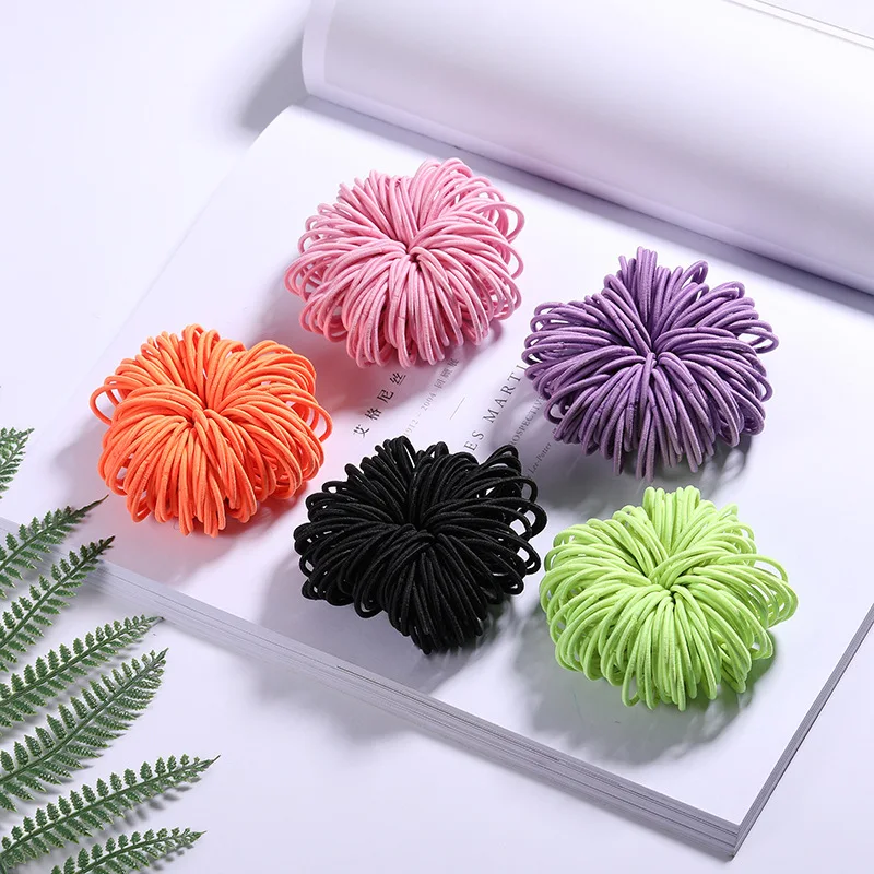 New 100PCS/Lot Girls Candy Colors Nylon 3CM Rubber Bands Children Safe Elastic Hair Ponytail Holder Kids Accessories | Детская одежда и