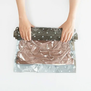 

3 Sizes Roll-Up Compression Vacuum Storage Bags Foldable Travel Space Saver Bags Plastic Compressed Home Clothes Storage Bags