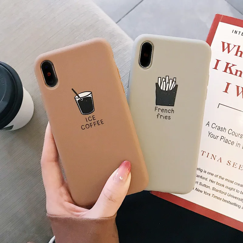 

Retro gray coffee drink fries couple case silicone matte cover for coque iphone 11 Pro Max 8 7 6 6s plus x xs max xr phone cases
