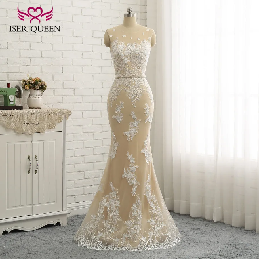 Высококачественное арабское свадебное платье русалки со съемным шлейфом без рукавов с прозрачной шеей и вышивкой на заказ свадебное платье es W0332