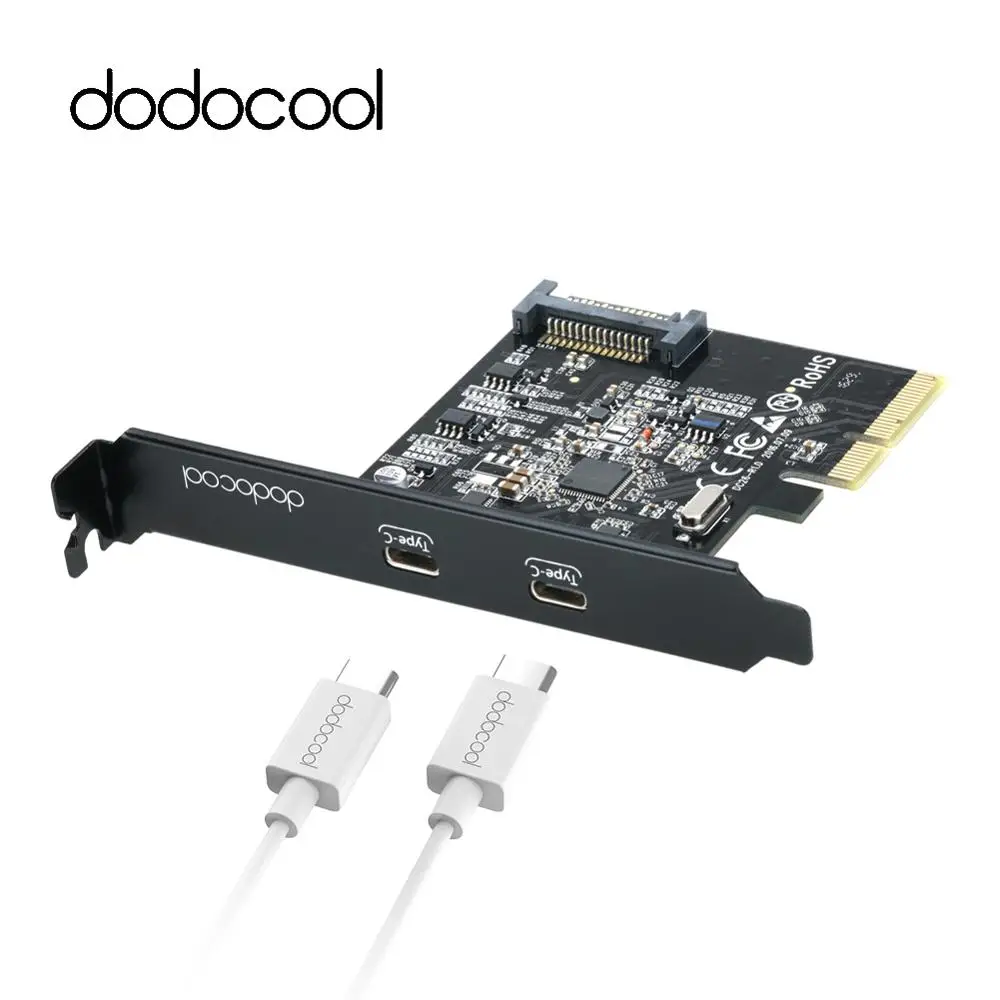 Dodocool pci-экспресс-карта с двойной Реверсивный Тип-C Порты корпус для суперскоростного 3,1 5V 15-контактный разъем Gen 2 10 Гбит/с добавить на карте