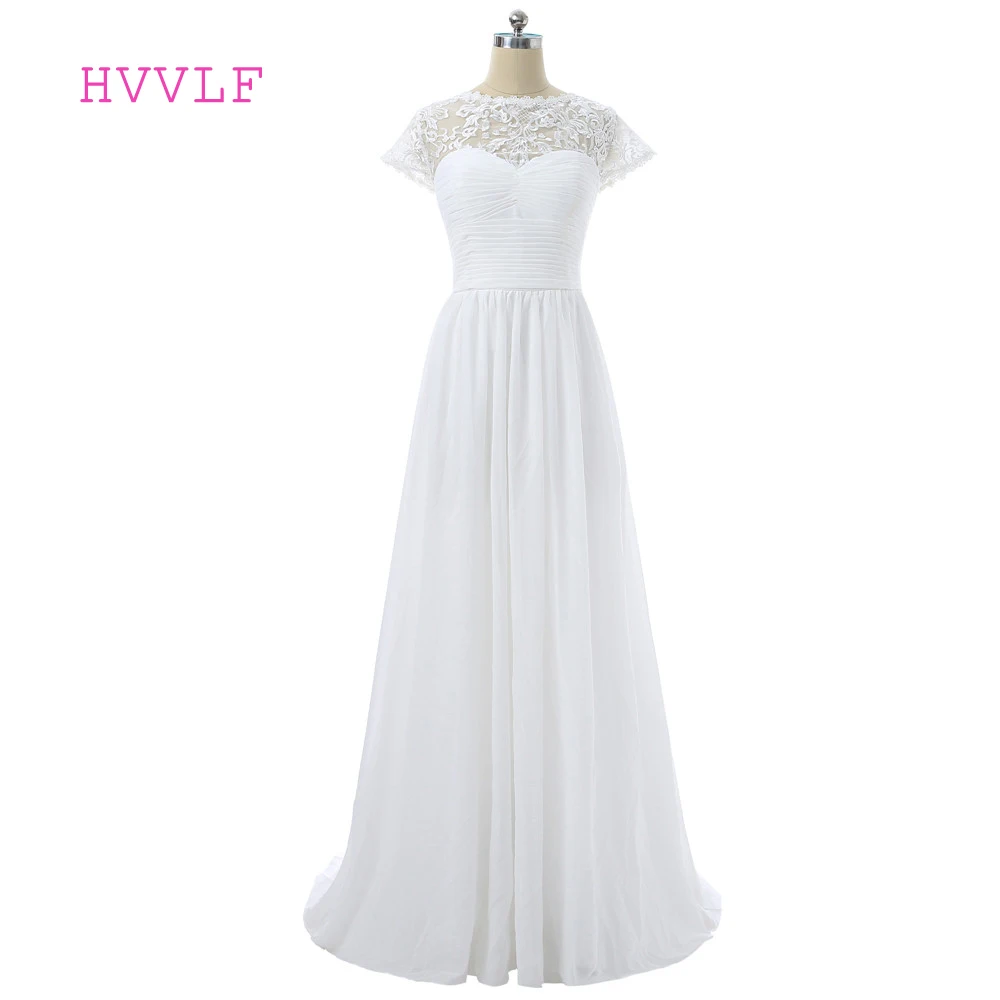 

Cheap Vestido De Noiva 2019 Wedding Dresses A-line Cap Sleeves Chiffon Lace Bow Boho Beach Wedding Gown Bridal Dresses