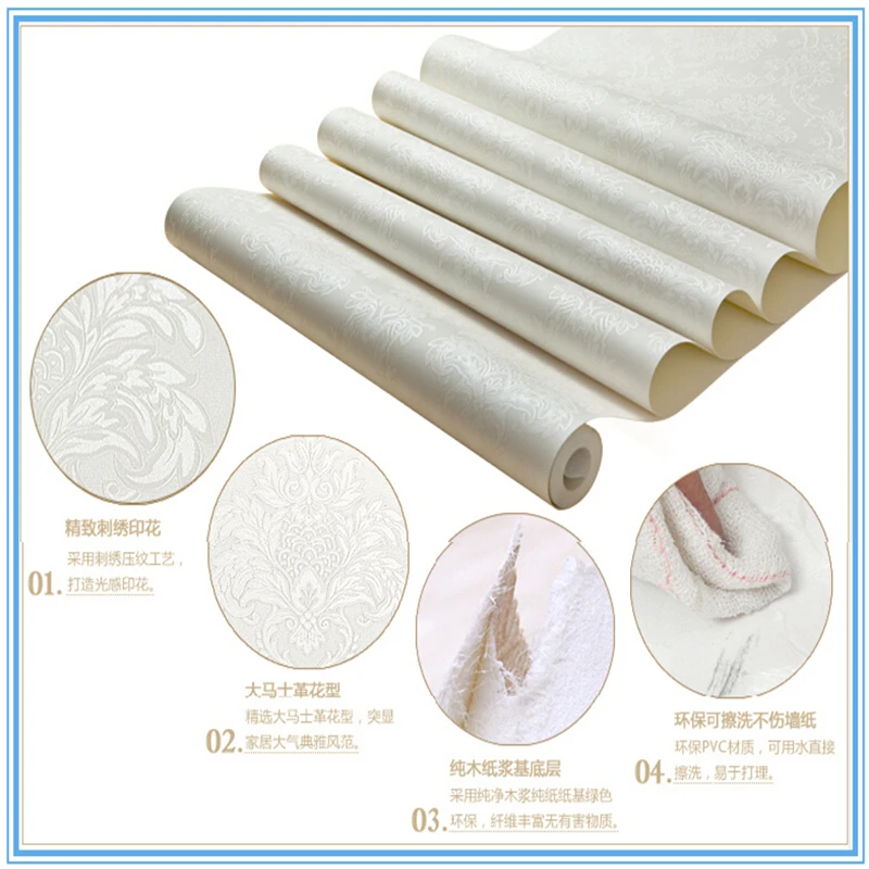 Luxury Ivory White Color Bedroom Background Damascus European Style Luxury Ivory White Color Bedroom Background Damascus European Style Embossing Pvc Wallpaper Wall Paper Roll