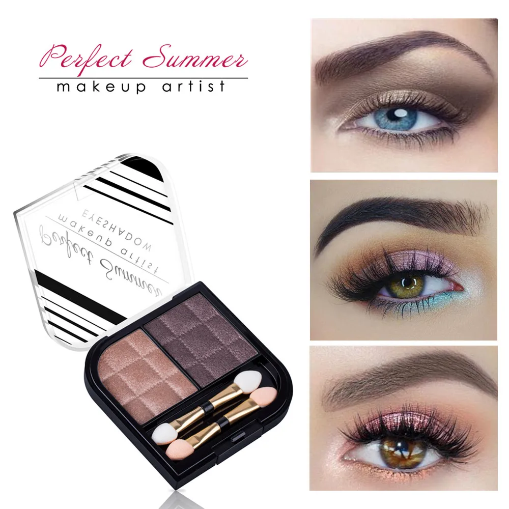 

Cosmetics Makeup Eye Shadow Perfect Summer Eyeshadow Palette Makeup 2 Colors Shimmer Brighten Eyes Cosmetic Palette Brush Kit