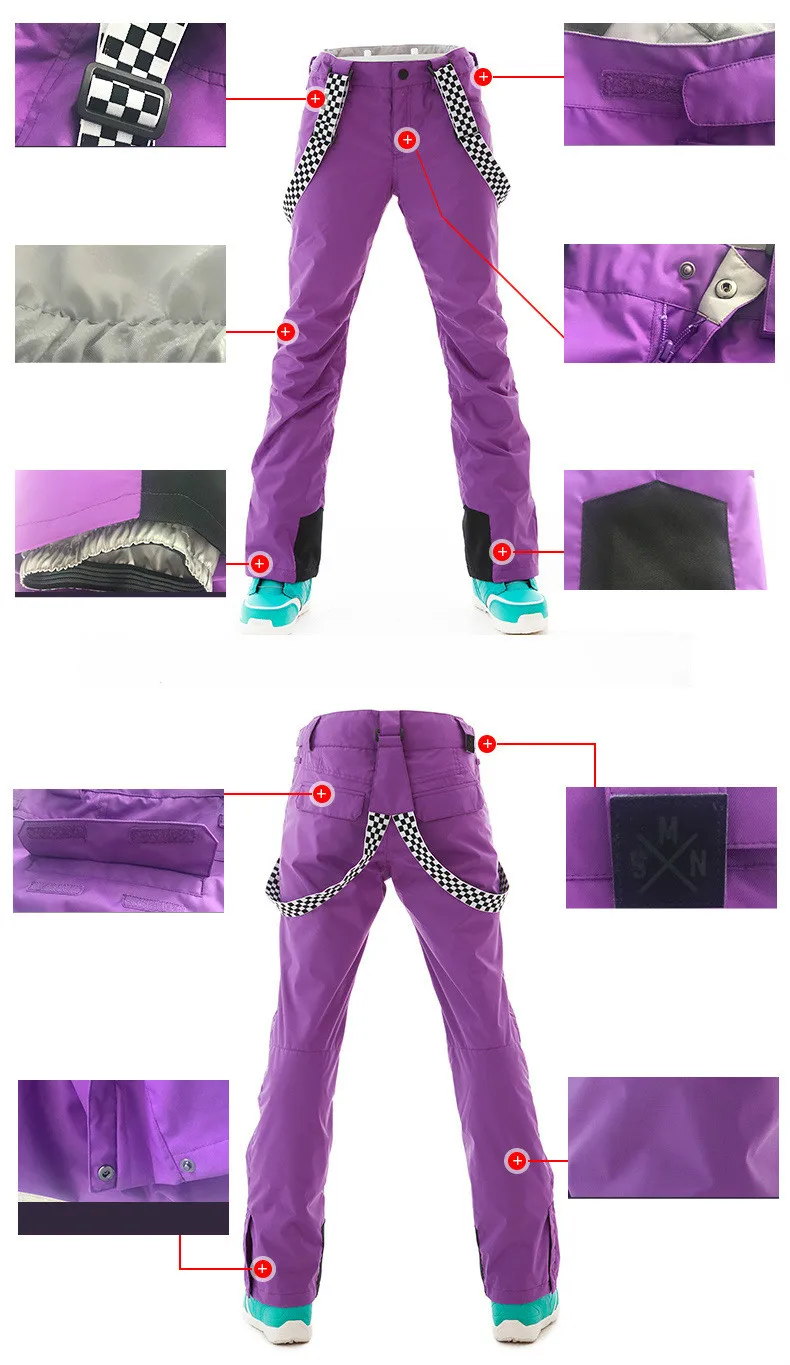 Новые женские лыжные штаны ветрозащитные водонепроницаемые и теплые взрослые Одноплатные Двойные лыжные брюки женская одежда