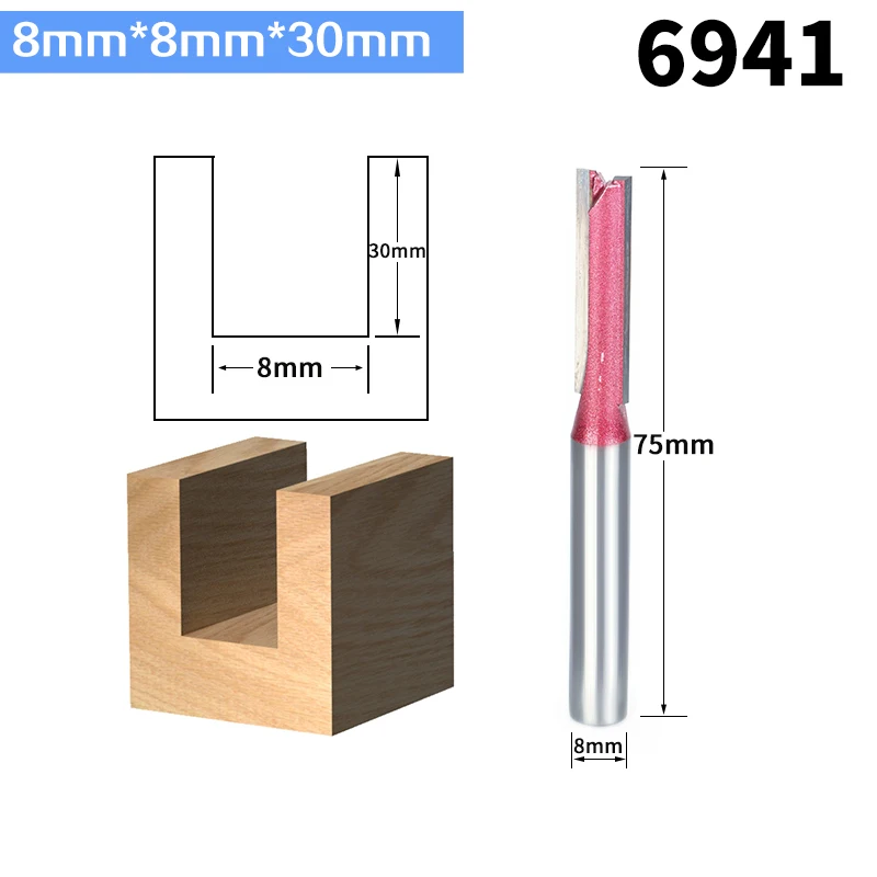 HUHAO 1 шт. фреза для дерева 6 мм 8 мм 10 мм 12 мм Промышленный сорт прямой бит Деревообрабатывающие инструменты Вольфрамовая Концевая фреза - Длина режущей кромки: 8mm x 8mm x 30mm