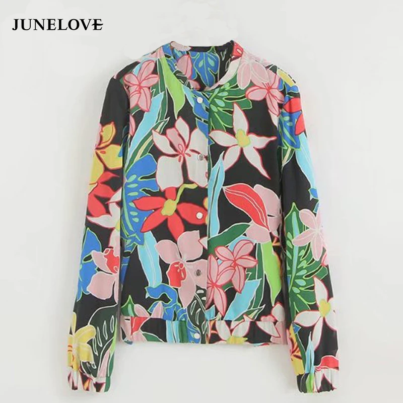 JuneLove 2019 Floral printed basic jacket women casual