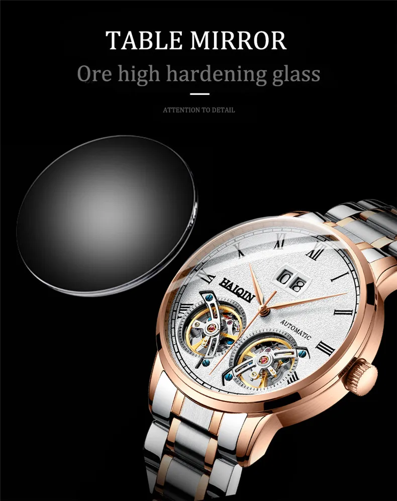 Двойной турбийон автоматические мужские часы HAIQIN лучший бренд класса люкс бизнес полностью стальные водонепроницаемые спортивные часы для мужчин+ коробка