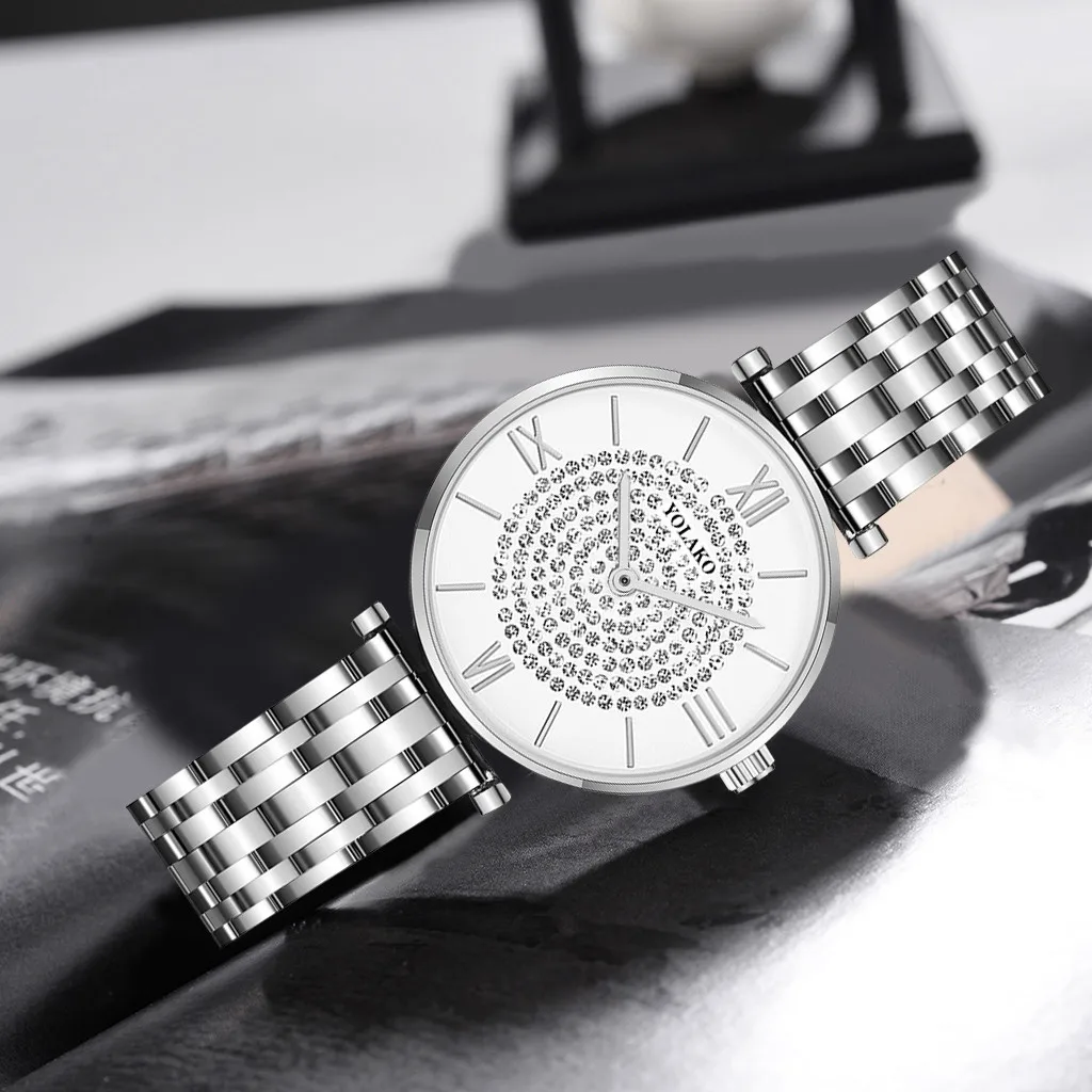Лучшие продажи модные повседневные женские кварцевые часы из нержавеющей стали с полным бриллиантом аналоговые наручные часы в подарок Senhoras assistir Wd3