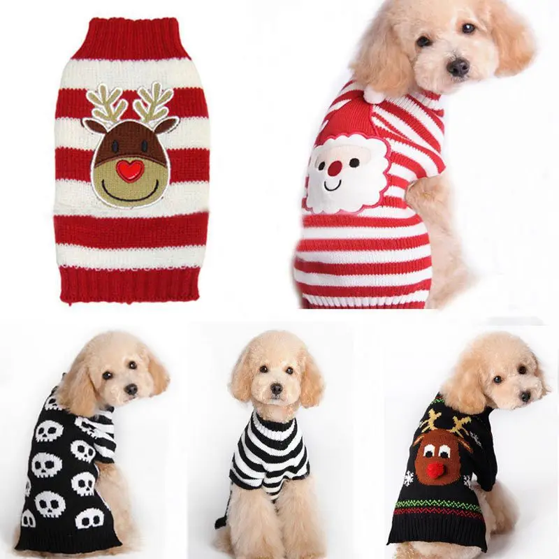 Christmas Pet Dog Sweater Stripe Elk Horn Pattern Knitwear Puppy Coats