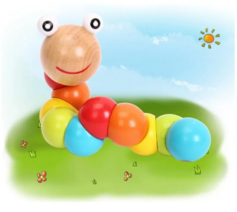 Прекрасный червь твист кукольный подарок познание веселье обучающая переменчивая форма деревянный Playmate дети красочная гусеница детская игрушка