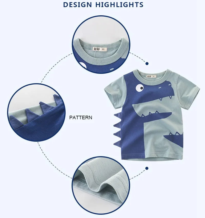 CROAL CHERIE Boys Cartoon Dinosaur T Shirts Children Short Sleeve Summer T Shirts Boys Clothes Children Tees Baby Boy Top (5)