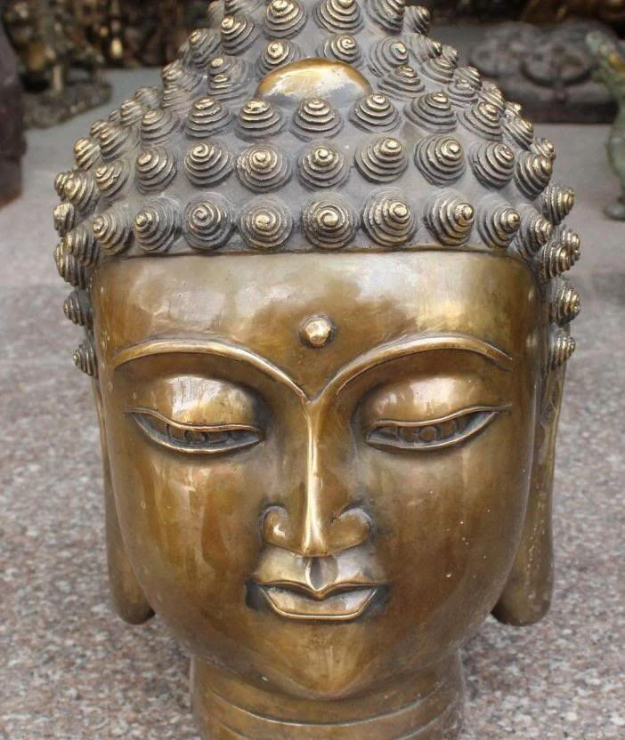 

17" Marked Chinese Tibet Bronze Shakyamuni Sakyamuni Buddha Head Bust Statue