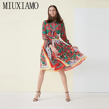 

MIUXIMAO Custom Plus Size High Quality 2019 Spring&Summer Dress Rose Floral Print Mid-Calf Casual Dress Women vestido