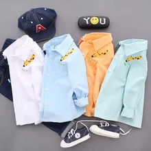 Футболки для подростков для мальчиков, модные топы, Осенняя детская одежда, вышитые жирафы, весенние детские хлопковые блузки, рубашка для маленьких мальчиков