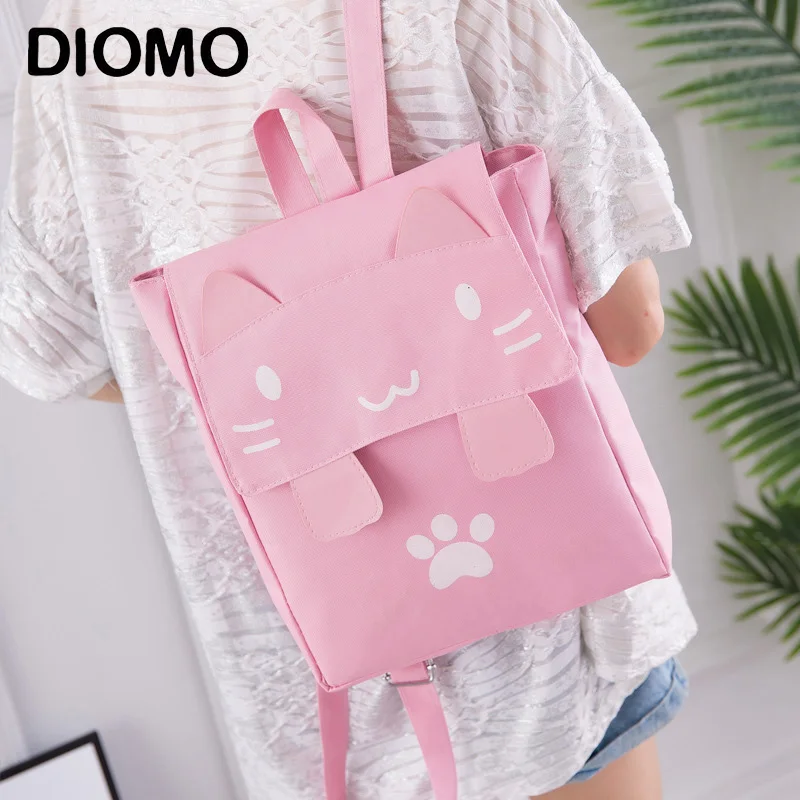 

DIOMO Canvas Cute Fashion Smile Face Cat Backpack for Girls Teenagers Sac A Dos Femme Bagpack Female Rucksack Women Bookbag