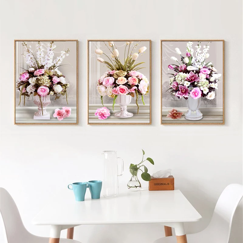 DIY Needlework,Cotton Thread DMC Cross stitch,Embroidery kit, Printed On Fabric,flowers,Rose Vase Printed pattern Cross-stitch