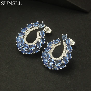 

SUNSLL Silver Color Copper Pins Multicolor Cubic Zirconia Trendy Stud Earrings Women's Fashion Party Jewelry CZ Brincos