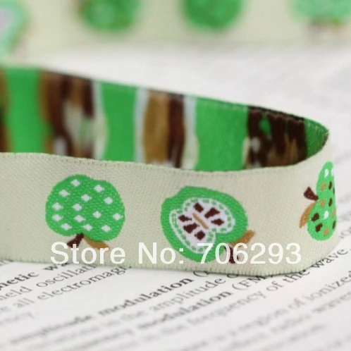 

2014 NEW wholesale 5/8 '(16 mmx10yards) Polyester Woven Jacquard Ribbon with Green apple