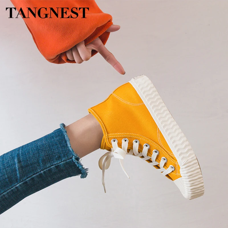 

TANGNEST Canvas Shoes Women 2019 Casual Working Sneakers Solid Loafers Comfortable Female Leisure Creepers 3 Colors XWF696