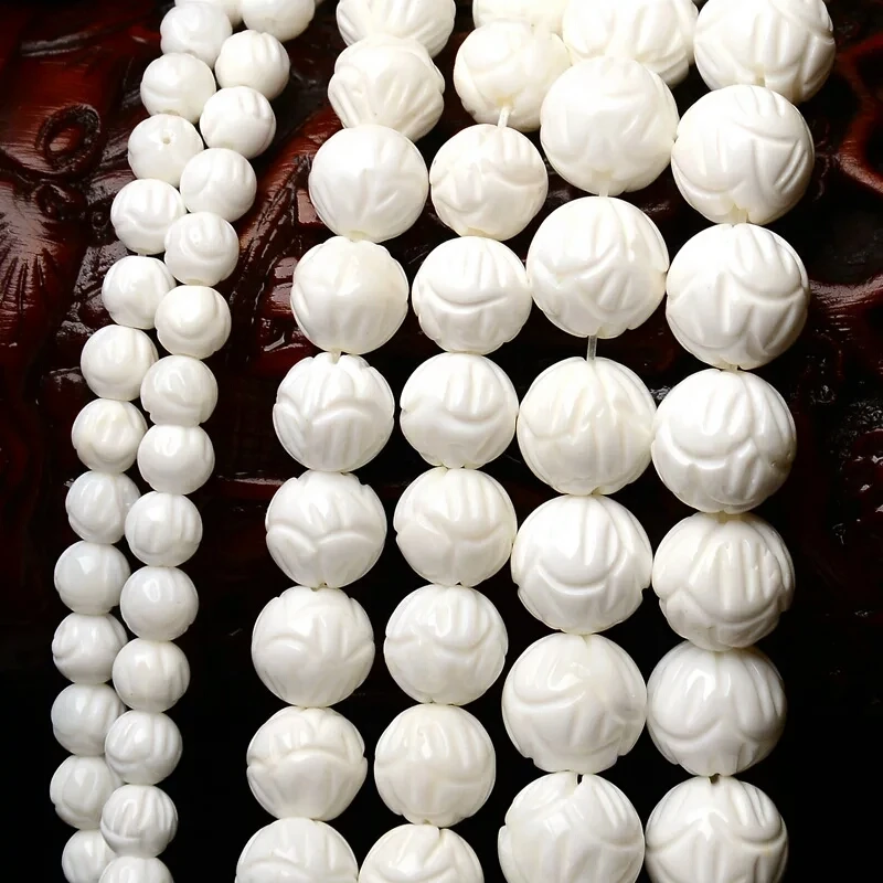 

Natural White Lotus Carving Tridacna Shell Stone Buddha Prayer Beads For Jewelry Making DIY Bracelet Necklace 6/8/10 /12/14 mm