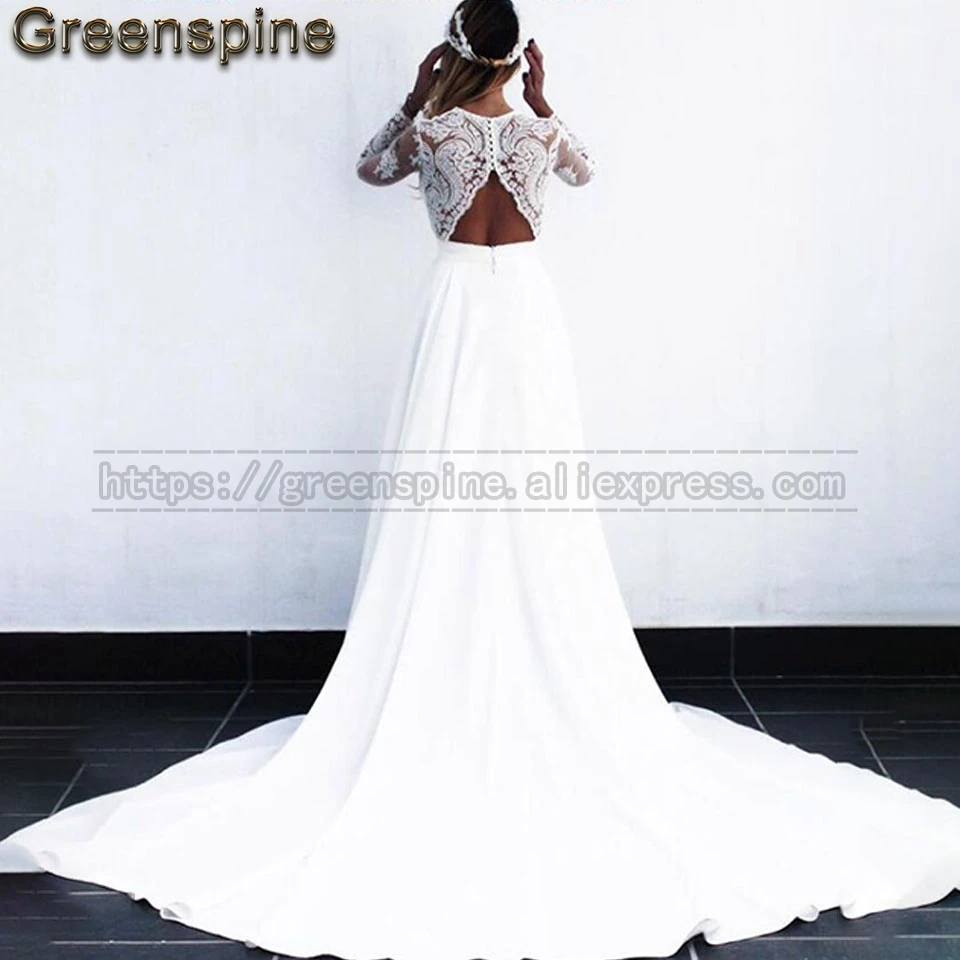 Бохо свадебное платье с длинным рукавом погружающиеся Свадебные платья принцесса шифоновые кружевные аппликации свадебное платье Robe Mariee Sirene