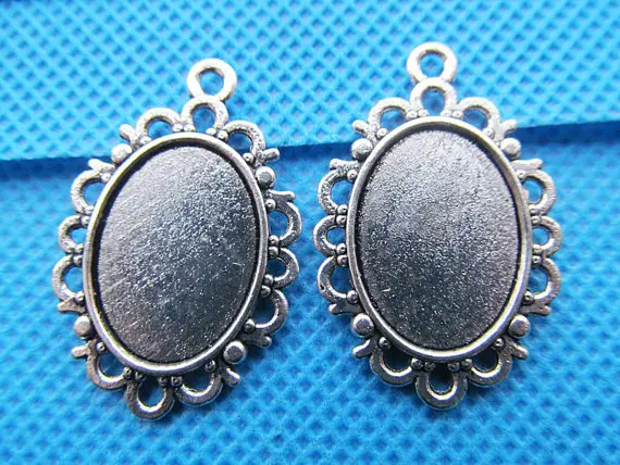 

Antique Silver tone Oval Lace Border Base Setting Tray Pendant Charm/Finding,Fit 13mmx18mm Cabochon/ Picture/Cameo,DIY Accessory