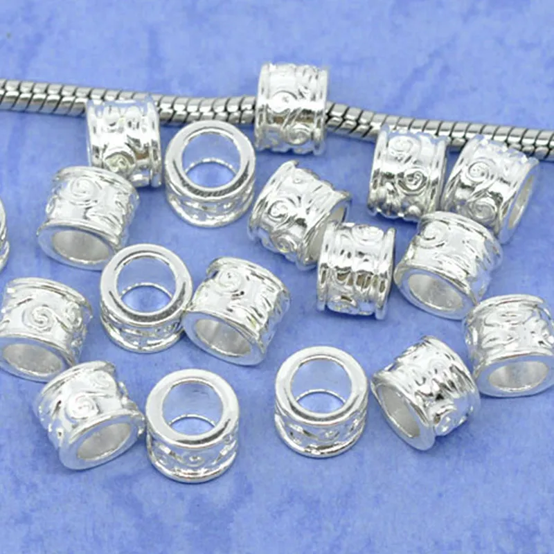 50Pcs Silver Plated Round Cloud Pattern Metal Spacers Beads Fit