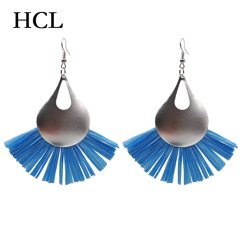 

Hot Sale Drop Earrings For Women Water Drop Metal Design 8 Color Sector Raffia Statement Dangle Earrings Jewelry Accessories