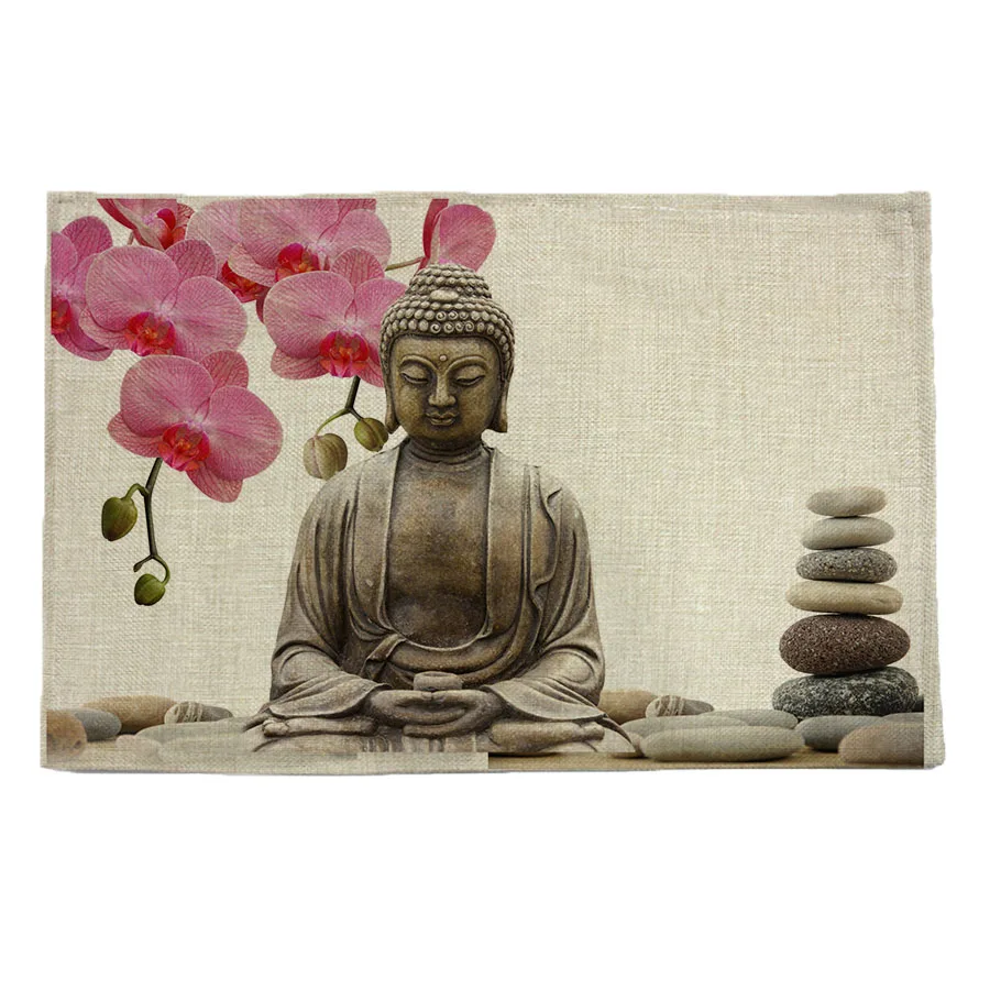 

orchid and zen pattern print linen placemat coasters disc pads bowl pad pot dining table mat coster heat insulation pad