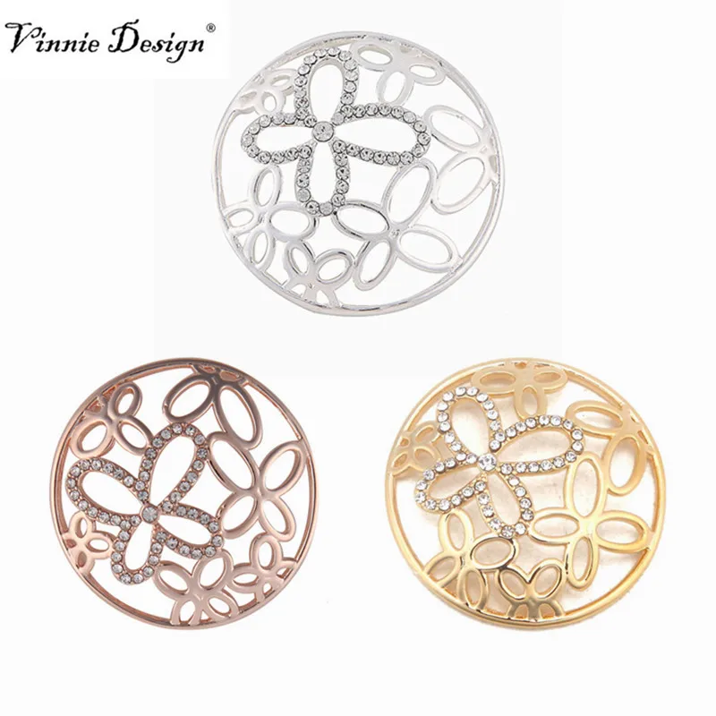 Vinnie дизайн ювелирных изделий 3D кристалл монета с бабочкой диск поместится в 35 мм подвеска в виде монеты кулон ожерелье 10 шт./партия - Окраска металла: mixed