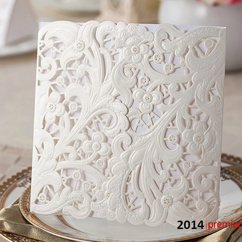 

(50 pieces/lot)Lace Flowers Blank Greeting Card Hollow Out Laser Cut White Wedding Invitations Paper Cards Party Decoration