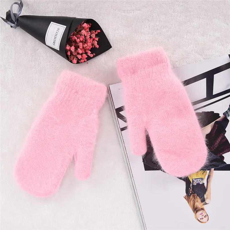 2018 Winter New Arrival Women Soft Wool rabbit hair Warm Knit Gloves Fashion Lovely Warmer Girls