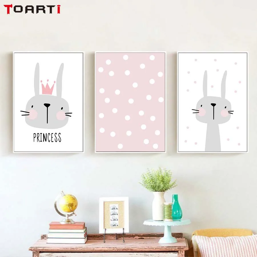 Princess Pink Rabbit Cartoon Poster&Print Modern Canvas Painting Wall Art Mural Modular Wall Picture For Girl Bedroom Wall Decal (6)