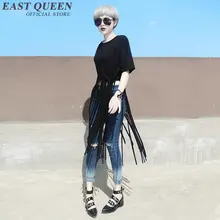 Новые модные женские Топы Урожай для лета сплошной цвет белый черный круглый воротник кисточкой футболки с короткими рукавами KK919 HQ