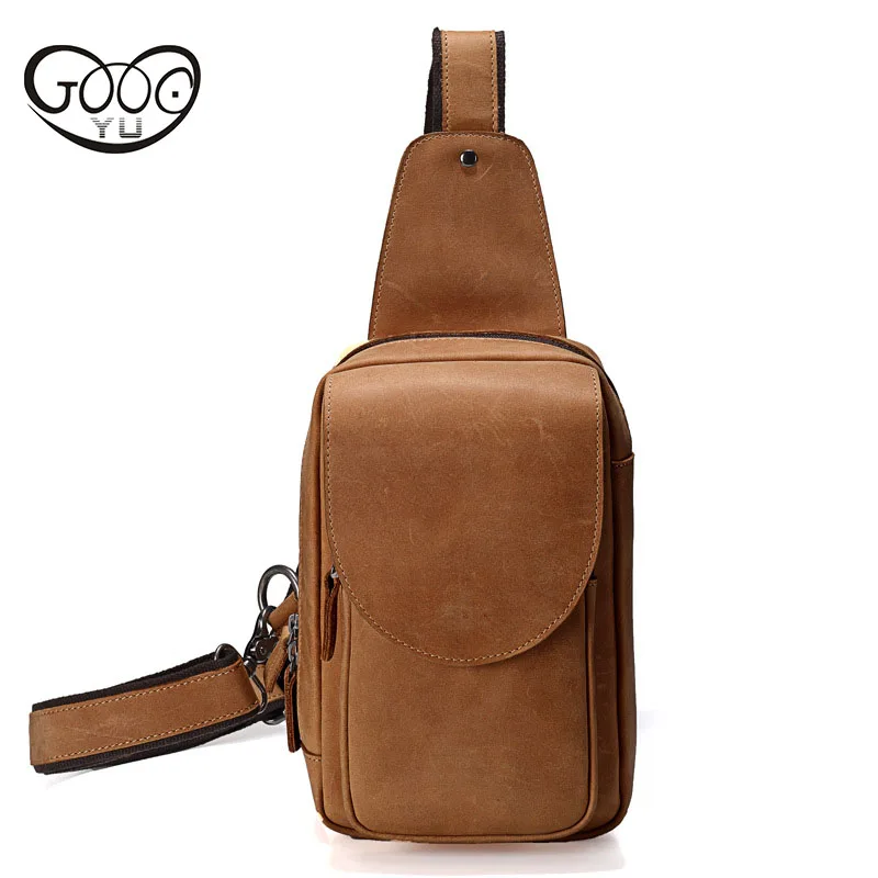 

GOOG.YU Retro genuine leather bag Men's Crazy Sapphire Messenger Bag Casual Leather Stereo bags Small Shoulder Bags