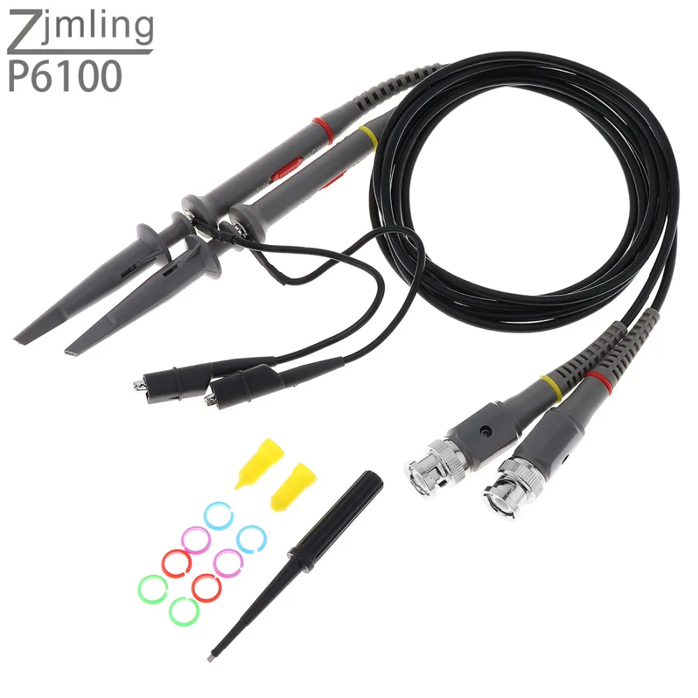 

2pcs/lot ZJMLING P6100 Oscilloscope Probe Kit 100MHz Scope Clip Test Probe Cable 1X / 10X Switchable