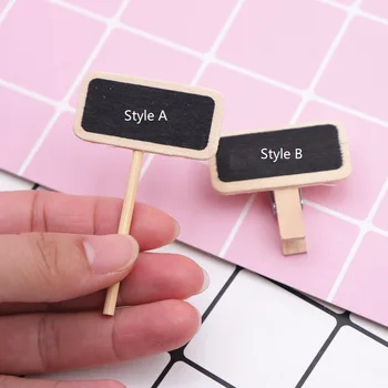 

1 PCS Mini Blackboard Writable Erasable Write Message Table Number Rectangle Wood Clip Clip Panel Card Accessories